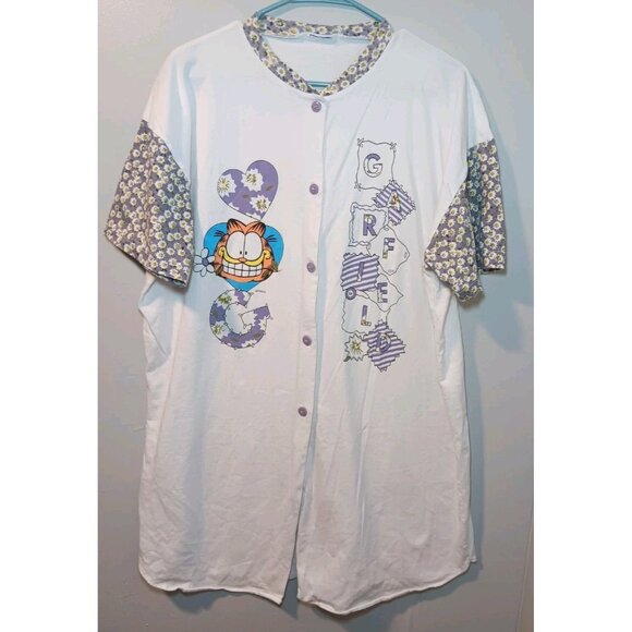 Vintage 80's Women's Flirts Garfield Nightgown Sleep Shirt One Size Floral - Picture 1 of 5